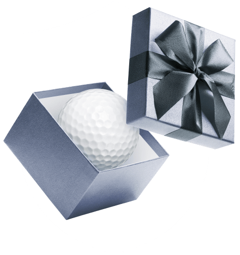 Golf gift voucher idea featuring a golf ball in a luxury gift box at Birchwood Golf Club in Dartford