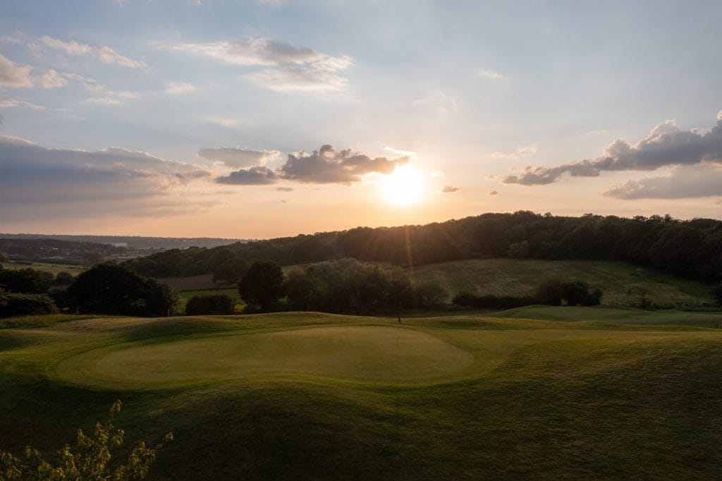 Sunset view of 18 hole golf course in dartford
