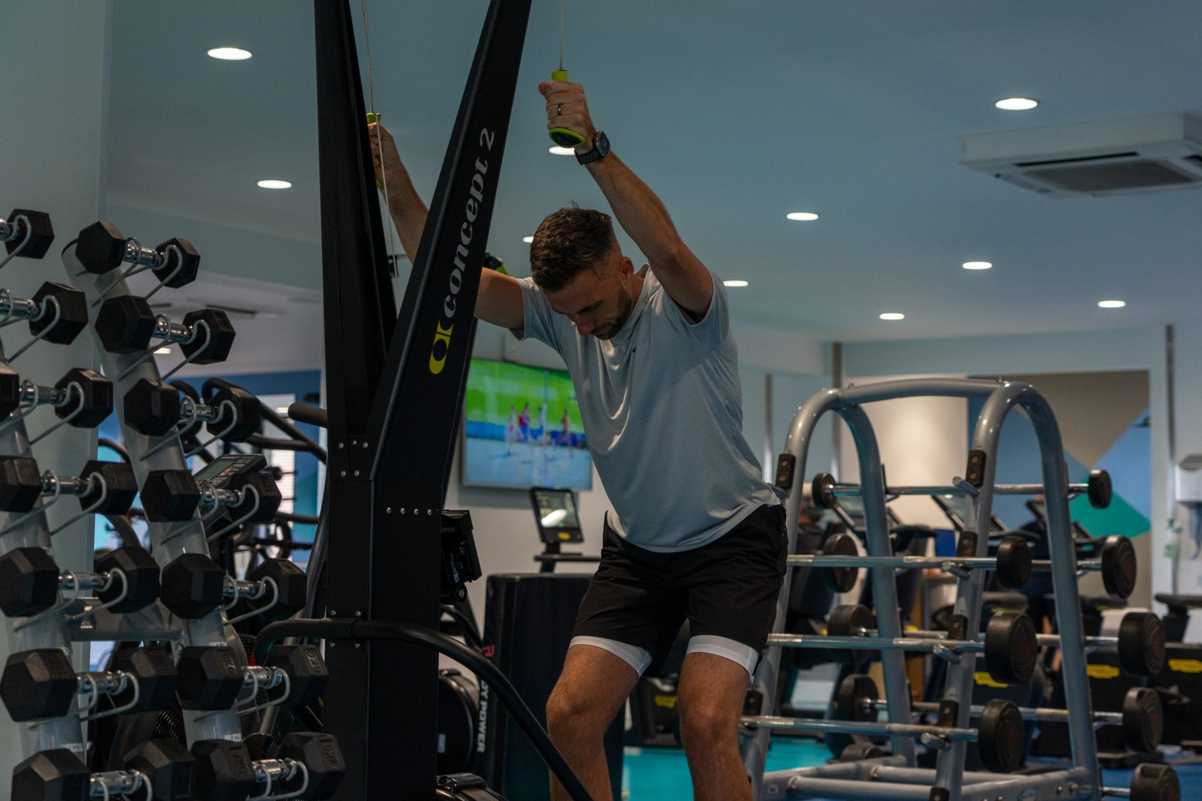 Man using gym floor equipment with his gym membership in dartford at Birchwood Park