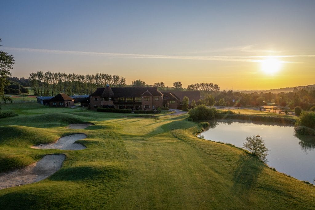 Golf Course in Kent at sunset with lake