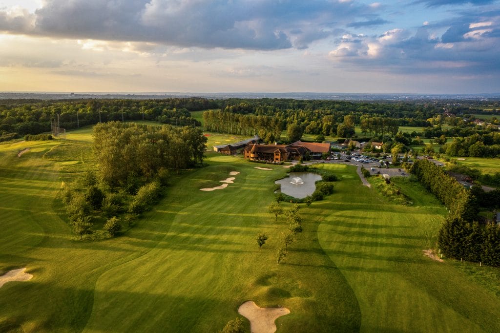 aerial shot of 18th hole of golf course in kent