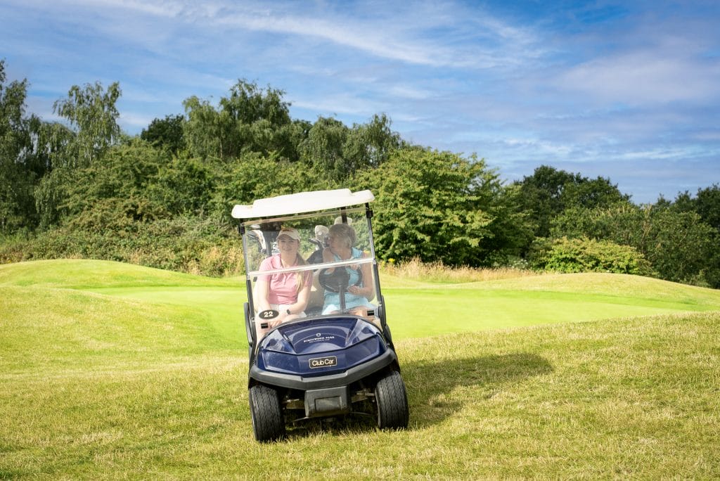 golfers driving buddy away from green